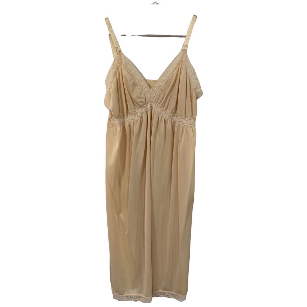Vintage Union‎ Made Size 36 M Slip Dress In USA Beige Lace Trim Detail Women’s